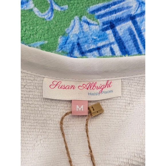 Susal Albright Towel Dress Green Blue Toile Coverup Terrycloth Pawleys Island NW - Picture 9 of 10